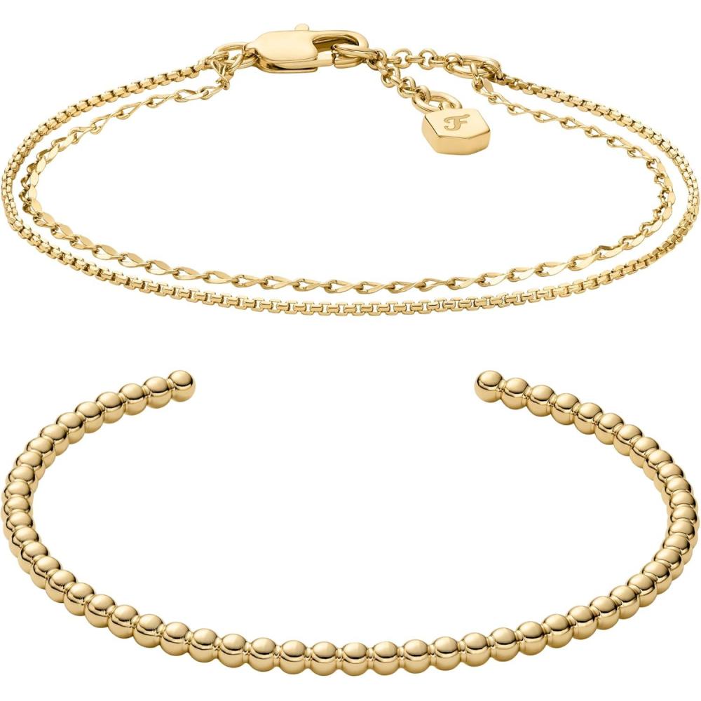 imageFossil Womens Stainless Steel GoldTone Bangle BraceletGold Chain Bracelet Set
