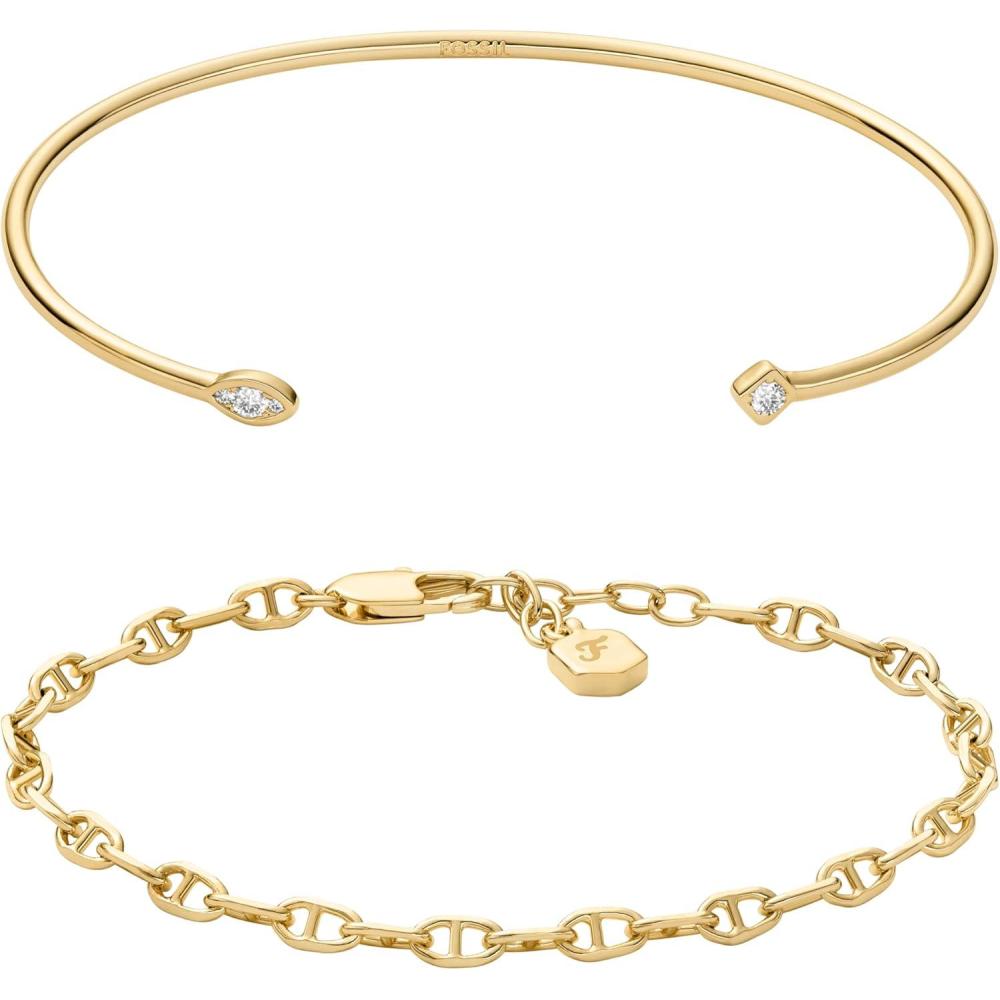 imageFossil Womens Stainless Steel GoldTone Bangle BraceletGold Cuff Bracelet Set
