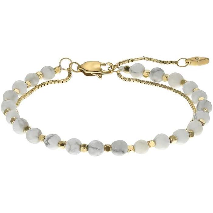 imageFossil Womens Stainless Steel GoldTone Beaded BraceletGoldHowlite