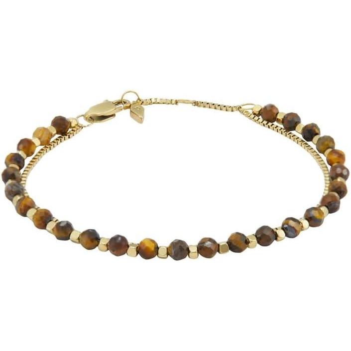 imageFossil Womens Stainless Steel GoldTone Beaded BraceletGoldTigers Eye