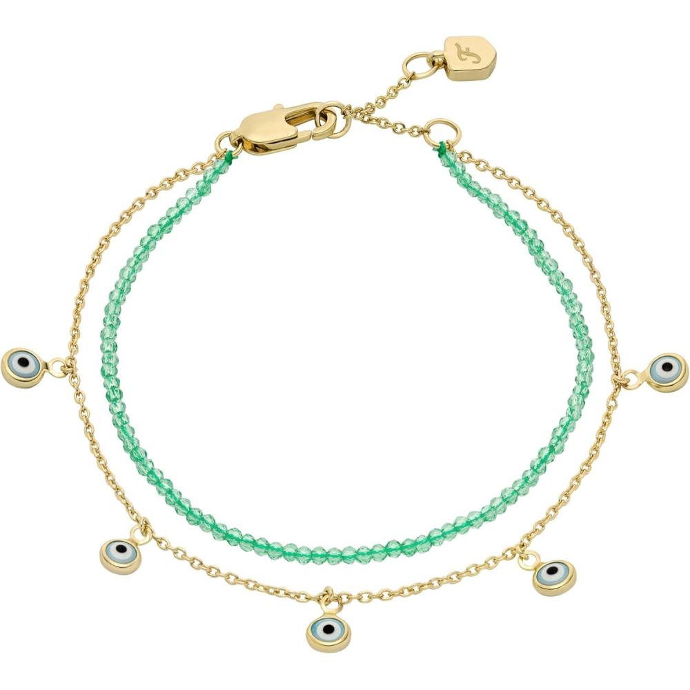 imageFossil Womens Stainless Steel GoldTone Beaded BraceletGoldTurquoise Evil Eye