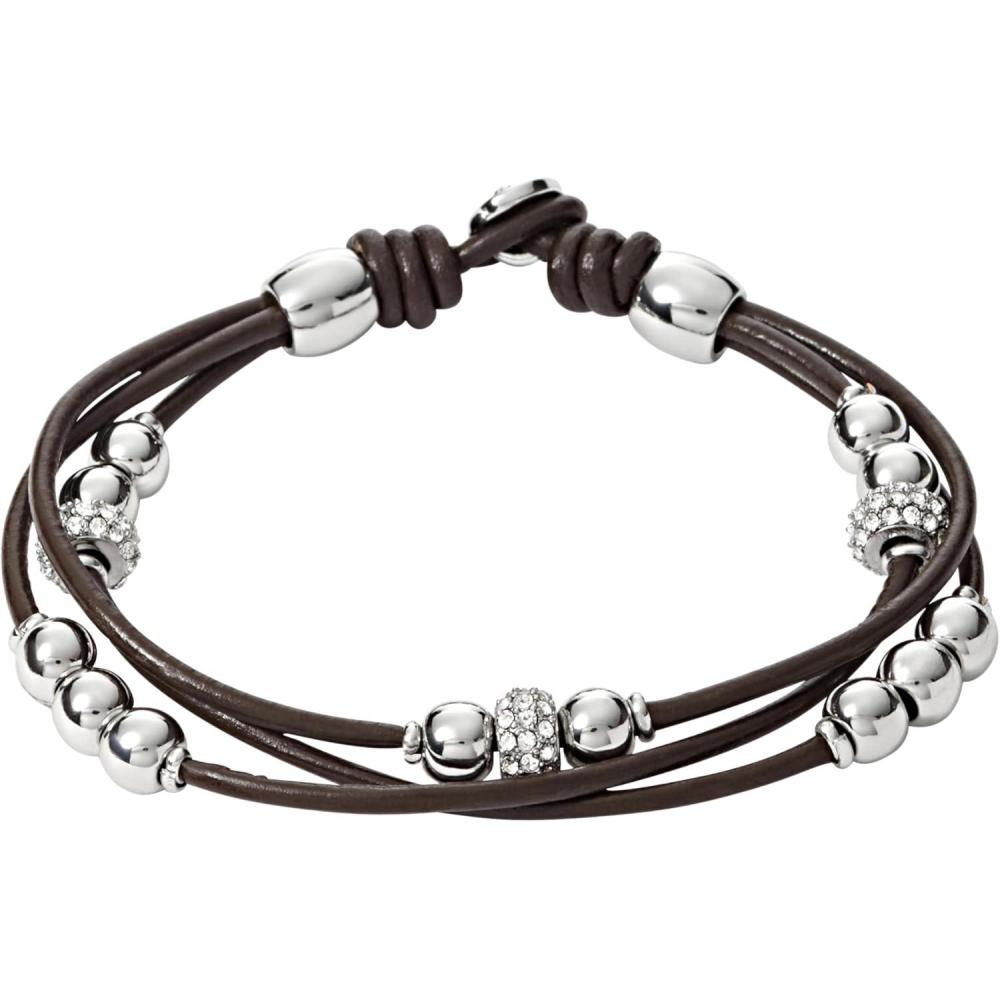 imageFossil Womens Stainless Steel and Genuine Leather Bracelet for WomenSilver GlitzDark Brown