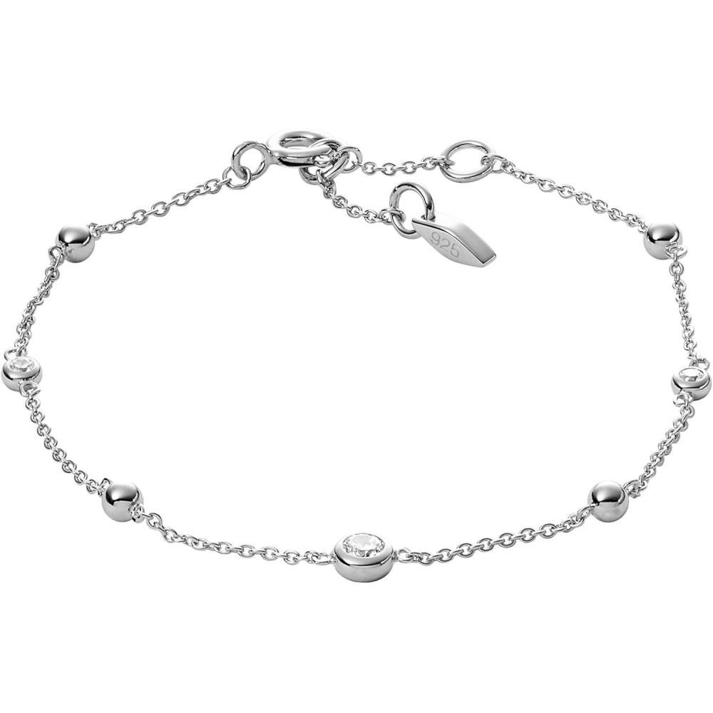 imageFossil Womens Sterling Silver or SilverTone Stainless Steel Chain Bracelet for WomenSilver Bead