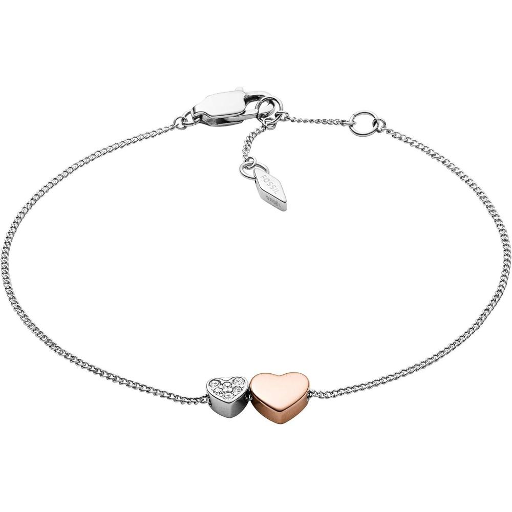 imageFossil Womens Sterling Silver or SilverTone Stainless Steel Chain Bracelet for WomenSilver Rose Gold Heart