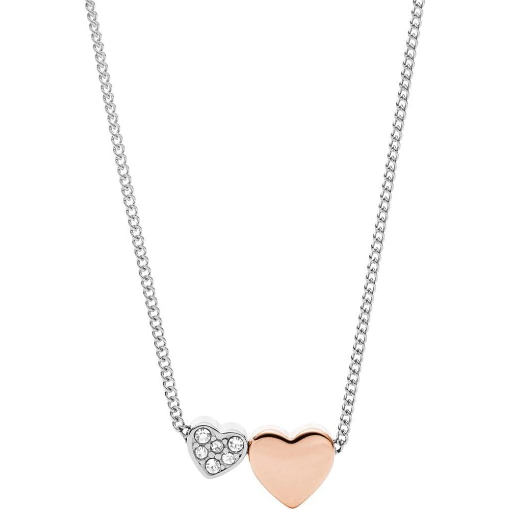 imageFossil Womens Sterling Silver or SilverTone Stainless Steel Pendant Chain Necklace for WomenSilver Rose Gold Duo Hearts