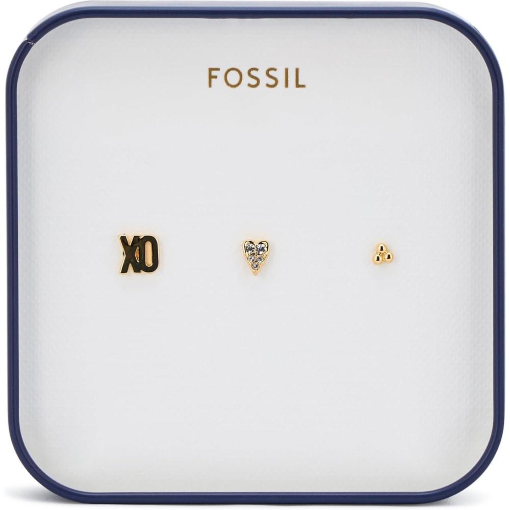 imageFossil Womens Sterling Silver or Stainless Steel Stud Earrings for WomenGold XO Heart Set