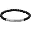 imageFossil Mens Casual Stainless Steel and Genuine Leather Bracelet for MenBlackSilver