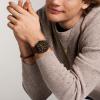 imageFossil Mens Everett Quartz Stainless Steel ThreeHand WatchBrown LeatherBlack Chrono