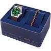 imageFossil Mens Everett Quartz Stainless Steel ThreeHand WatchBrown LeatherSilverGreen Gift Set