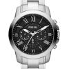 imageFossil Mens Grant Quartz Stainless Steel and Leather Chronograph WatchSilverBlack