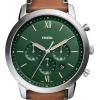 imageFossil Mens Neutra Quartz Stainless Steel and Leather Chronograph WatchSilverGreen  Brown