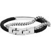 imageFossil Mens Plated Stainless Steel Engravable Personalized Gift ID Chain or Cuff Bracelet for MenSilverBlack Leather