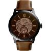imageFossil Mens Townsman Automatic Stainless Steel and Leather TwoHand Skeleton WatchBrown LeatherBlackBrown