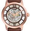 imageFossil Mens Townsman Automatic Stainless Steel and Leather TwoHand Skeleton WatchBrown LeatherRose Gold