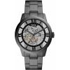 imageFossil Mens Townsman Automatic Stainless Steel and Leather TwoHand Skeleton WatchSmoke Gray Skeleton