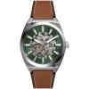 imageFossil Mens Everett Automatic Stainless Steel ThreeHand WatchBrown LeatherSilverGreen