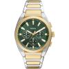 imageFossil Mens Everett Quartz Stainless Steel ThreeHand WatchGoldSilverGreen Chrono