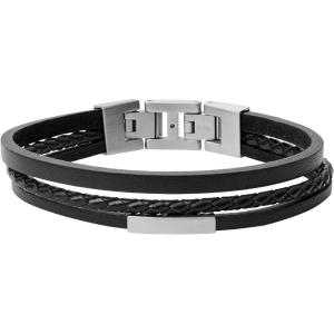 imageFossil Mens Casual Stainless Steel and Genuine Leather Bracelet for MenBlack Multi