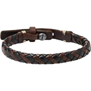 imageFossil Mens Casual Stainless Steel and Genuine Leather Bracelet for MenBlackBrown