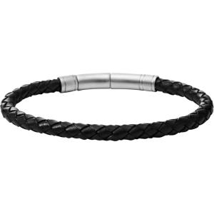 imageFossil Mens Casual Stainless Steel and Genuine Leather Bracelet for MenBlackSilver