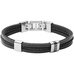 imageFossil Mens Casual Stainless Steel and Genuine Leather Bracelet for MenBlackSilver Multi