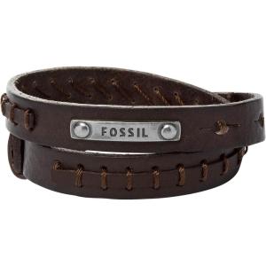 imageFossil Mens Casual Stainless Steel and Genuine Leather Bracelet for MenBrown Logo Plaque