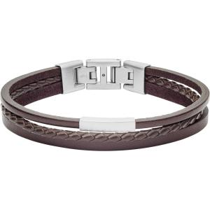 imageFossil Mens Casual Stainless Steel and Genuine Leather Bracelet for MenBrown Multi