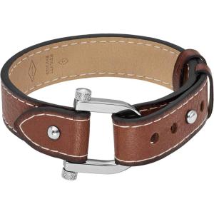 imageFossil Mens Casual Stainless Steel and Genuine Leather Bracelet for MenHeritage Brown