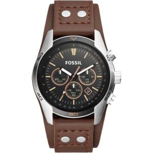 imageFossil Mens Coachman Quartz Stainless Steel and Leather Chronograph WatchBrown LeatherSilverBlack