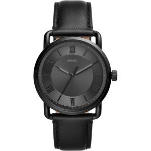 imageFossil Mens Copeland Quartz Stainless Steel and Leather ThreeHand WatchBlack  Black