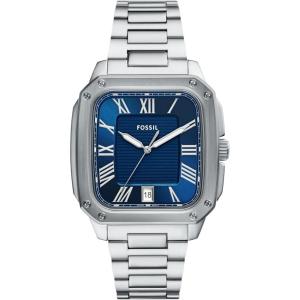 imageFossil Mens Crosby ThreeHand Date Stainless Steel WatchSilverBlue