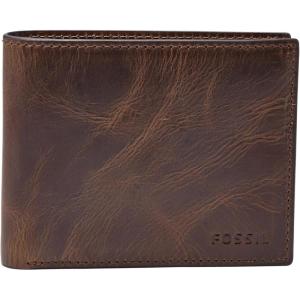 imageFossil Mens Derrick RFIDBlocking Leather Bifold Wallet with Flip ID Window for MenDark Brown