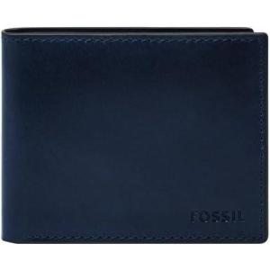 imageFossil Mens Derrick RFIDBlocking Leather Bifold Wallet with Flip ID Window for MenInsignia Blue