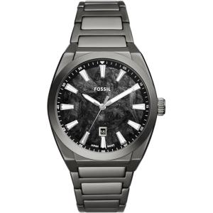 imageFossil Mens Everett Quartz Stainless Steel ThreeHand WatchGunmetalBlack Marble