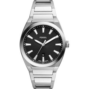 imageFossil Mens Everett Quartz Stainless Steel ThreeHand WatchSilverBlack
