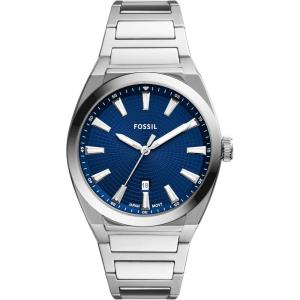 imageFossil Mens Everett Quartz Stainless Steel ThreeHand WatchSilverBlue