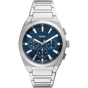 imageFossil Mens Everett Quartz Stainless Steel ThreeHand WatchSilverBlue Chrono