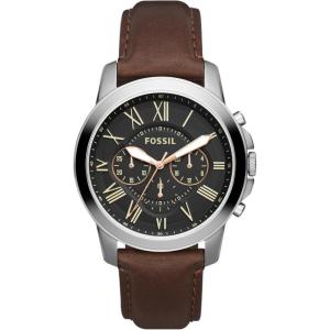 imageFossil Mens Grant Quartz Stainless Steel and Leather Chronograph WatchBlack LeatherSilverBlack