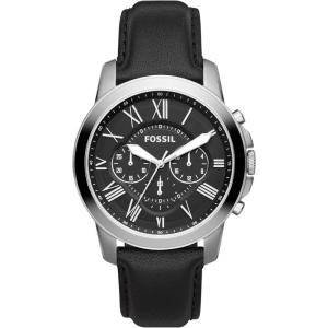 imageFossil Mens Grant Quartz Stainless Steel and Leather Chronograph WatchBlackSilver