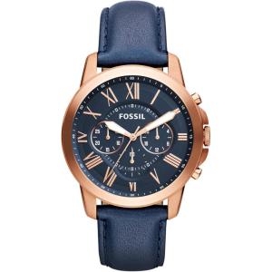 imageFossil Mens Grant Quartz Stainless Steel and Leather Chronograph WatchRose Gold  Blue