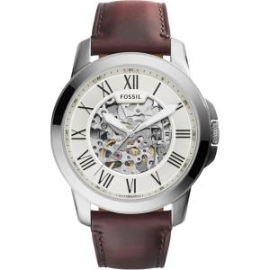 imageFossil Mens Grant Quartz Stainless Steel and Leather Chronograph WatchSilver  Brown Automatic