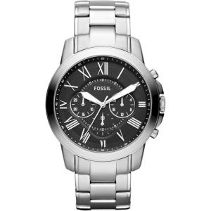 imageFossil Mens Grant Quartz Stainless Steel and Leather Chronograph WatchSilverBlack