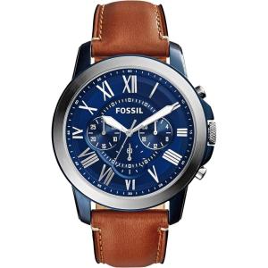 imageFossil Mens Grant Quartz Stainless Steel and Leather Chronograph WatchSilverBlue