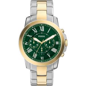 imageFossil Mens Grant Quartz Stainless Steel and Leather Chronograph WatchTwo ToneGreen