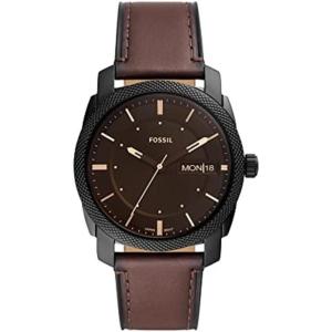imageFossil Mens Machine Quartz Stainless Steel ThreeHand WatchBlack  Dark Brown