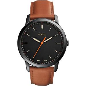 imageFossil Mens Minimalist Quartz Stainless Steel and Leather ThreeHand WatchBlack  Brown