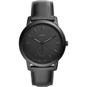 imageFossil Mens Minimalist Quartz Stainless Steel and Leather ThreeHand WatchBlack Leather