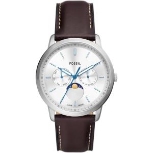 imageFossil Mens Neutra Quartz Stainless Steel and Leather Chronograph WatchSilver  Brown Moonphase
