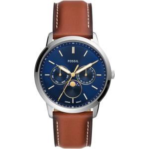imageFossil Mens Neutra Quartz Stainless Steel and Leather Chronograph WatchSilverBlue  Brown Moonphase