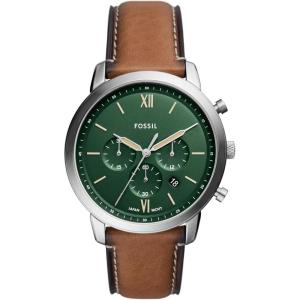 imageFossil Mens Neutra Quartz Stainless Steel and Leather Chronograph WatchSilverGreen  Brown